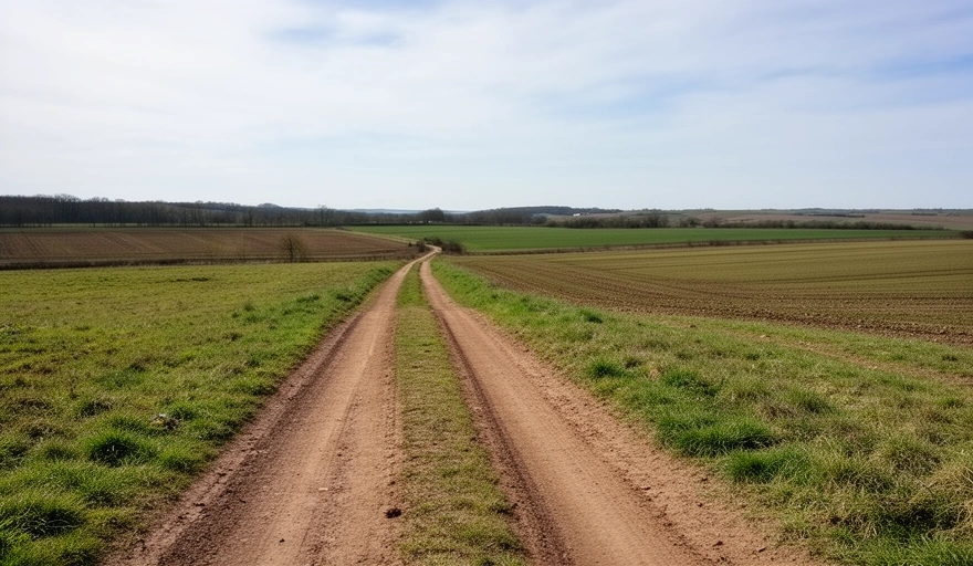 Huella de tierra que cruza un campo hasta otro lote sin salida